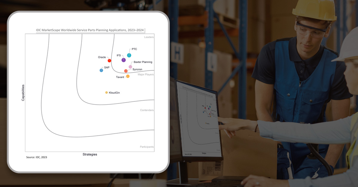 IDC marketscape parts planning chart with two workers looking at a computer in the background